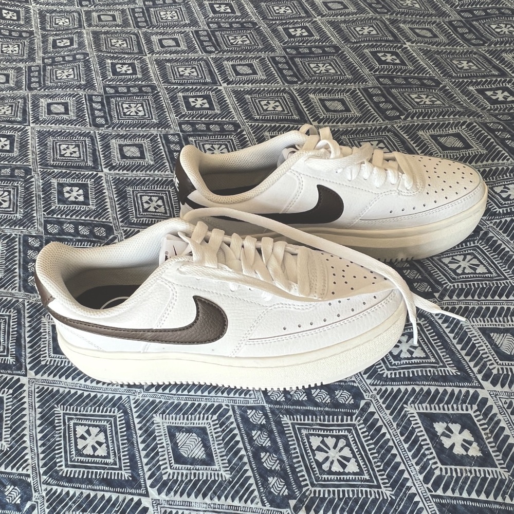 Women’s white with brown Nike Court Vision Alta.